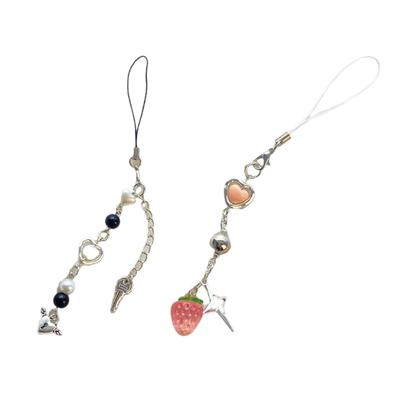 Lovely Heart Lock Strawberry Phone Charm Bretele Chei de mașină Pandantive agățate Geantă Decor Snur Femei Poșete Accesorii