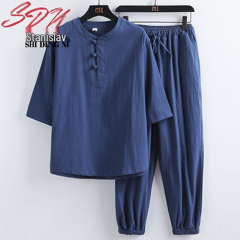 Men’s Taoist Meditation Suit – Summer Cotton-Linen Zen Tang-Style