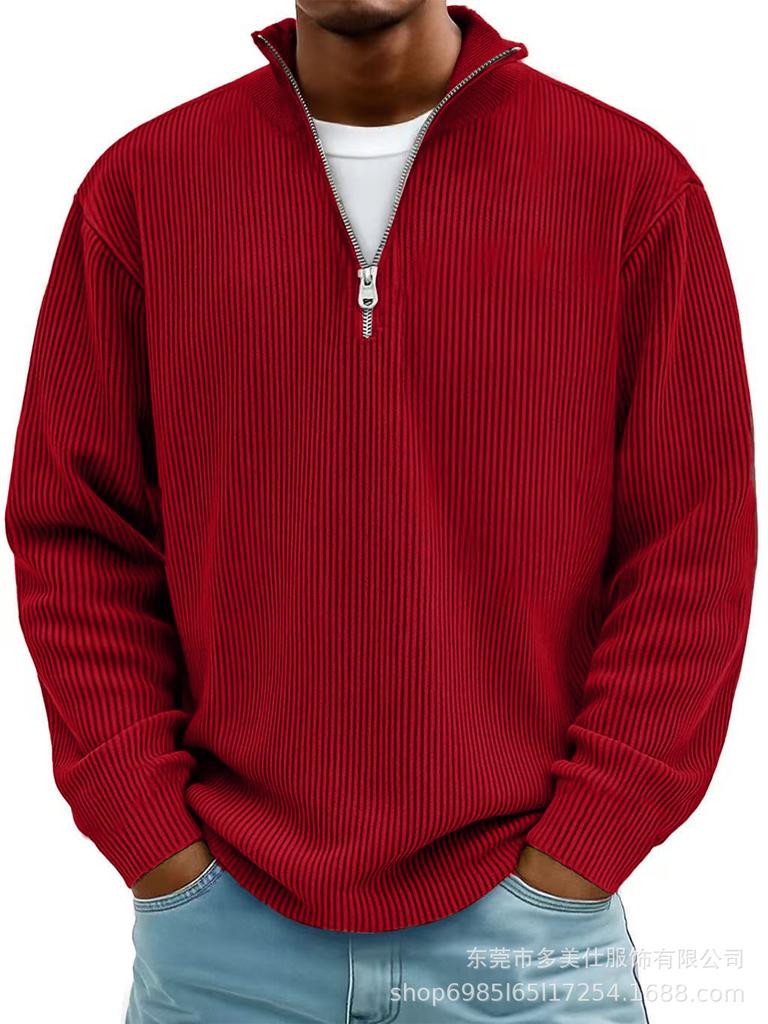 Men's Light Blue Half-Zip Knit Polo with Ribbed Texture