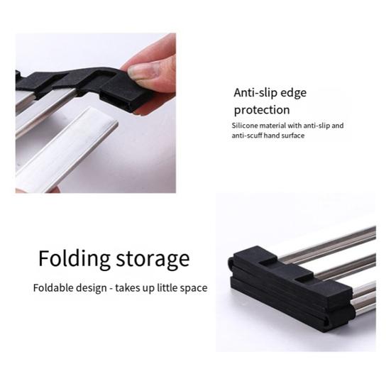 Foldable Sink Drying Rack Detachable Metal Tube Drying Rack with Silicone Cuttable Edge Dish Drying Rack for Kitchen Countertop