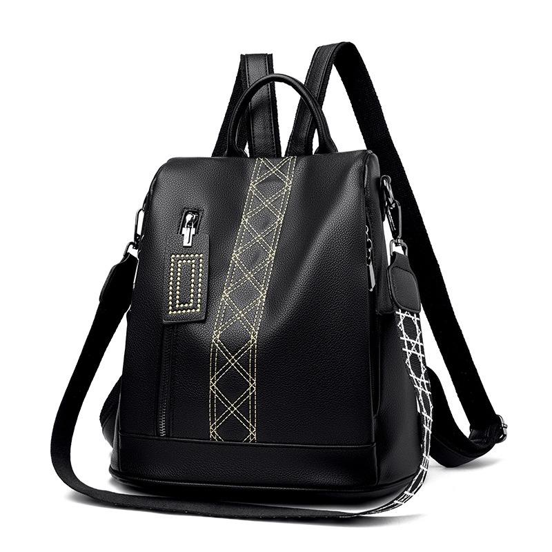 New Women's Backpack Embroidered Thread Fashionable and Simple Commuter Schoolbag Soft Leather Texture Lightweight Shoulder Travel Backpack