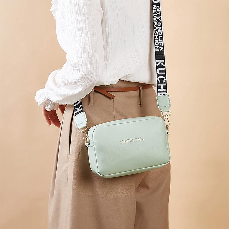 Simple Wide Strap Crossbody Bag for Women Solid Color Small Shoulder Bag Phone Purse