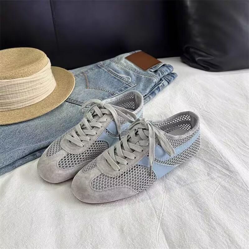 Fashion Women 2025 Casual and Comfortable Shoes Summertime Flat Lace-up Shoes Women Genuine Leather Mesh Ventilation Sneakers