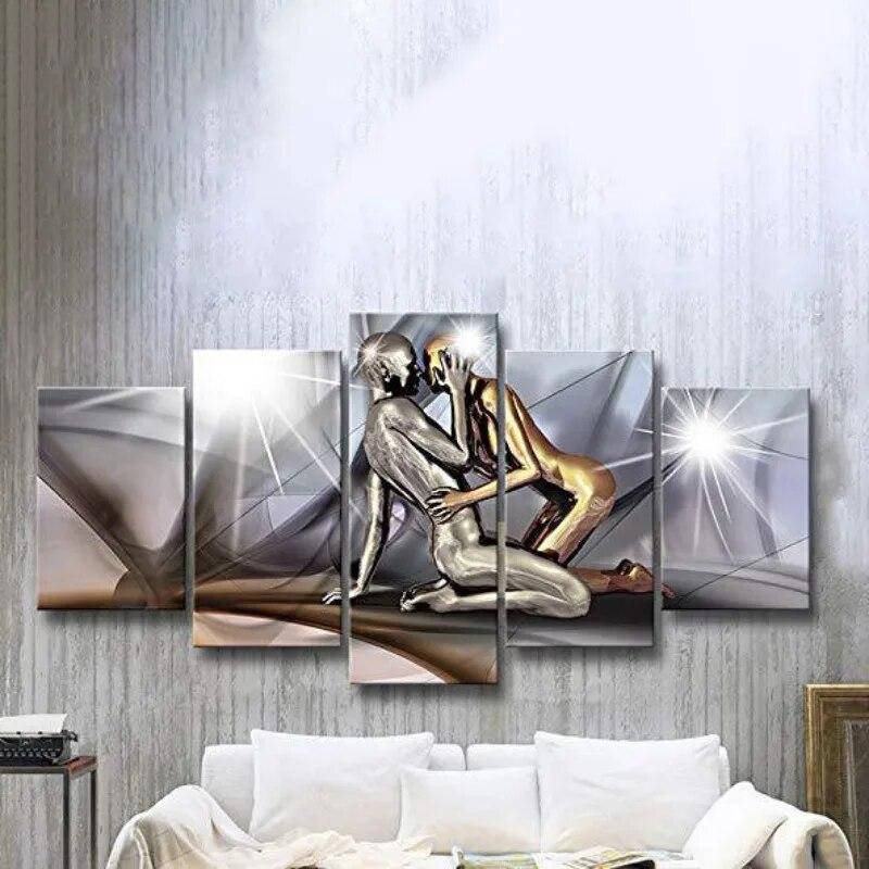 5 Pieces Of Modern Home Decoration Painting Canvas Decoration Painting-Couple Kiss For  Living Room
