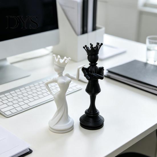 Modern Sculpture 2 Pcs Chess King And Queen Statue, 3D Printed Abstract Pieces Figure, Piece for Living Room, Bookshelf, Office Cabinet Desk Decor