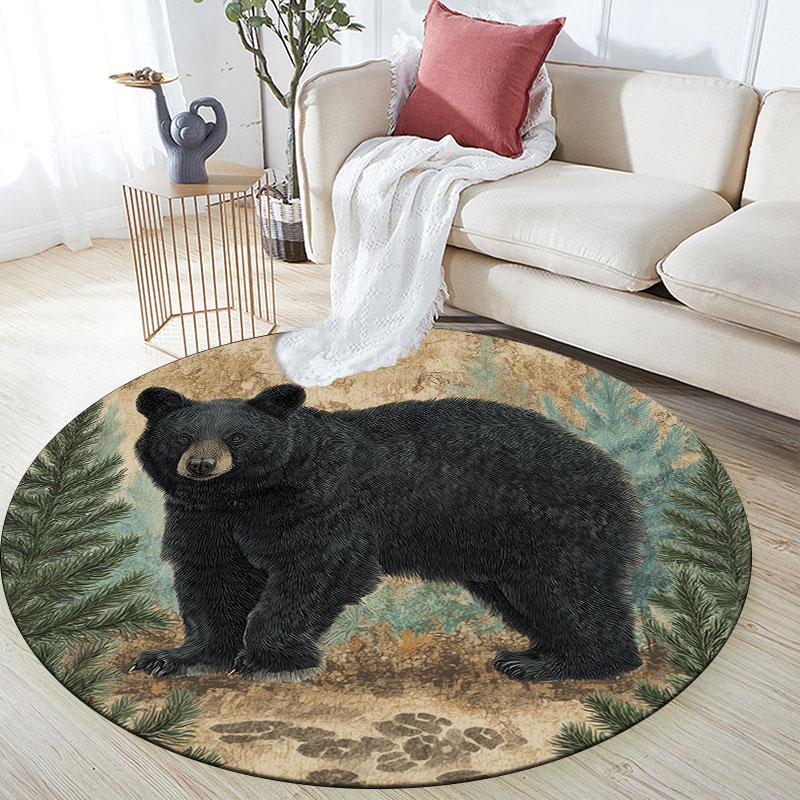 Bear Pattern Round rug,Carpet Rug for Living Room Bedroom Playroom ,Non-slip Floor Mat,Holiday Gifts and Birthday Gifts.