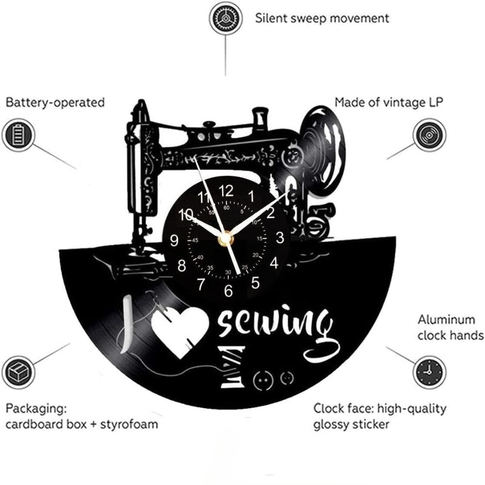 Sewing Machine Vinyl Record Wall Clock Tailor Home Decoration Silent Watch Clothing Sewing Machine Art Tailor's Best Gift Clock