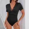 Tuta Estiva da Donna Nuova Comoda ed Elegante con Pizzo Spliced, Taglio Slim, Scollo a V, Manica Corta
