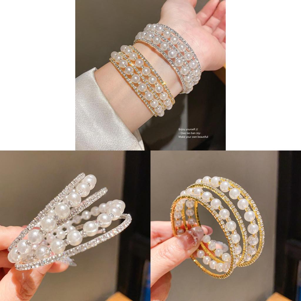 European Fashion Pearl Bracelets With Rhinestone Embellishments For Elegant Women