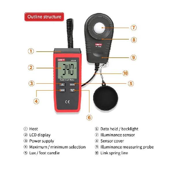 UNI-T UT383S Light Meter Luxmeter Digital 200,000 LUX Luminance Lux Fc Test Max Min Illuminometers Professional Photometer