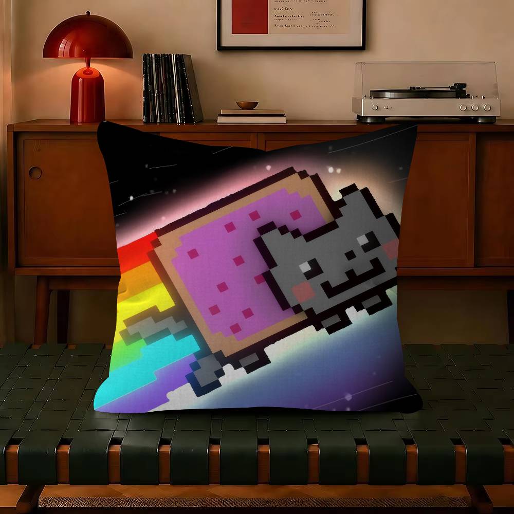 Anime N-Nyan Cat Throw Trendy-style decorative throw pillow cover insert not included fauxembroidery design