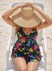 Europejski i Amerykański Zestaw Spódniczka Tankini Kwiatowa Plus Size - Czarny.