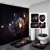 4Pcs Painted Floral Shower Curtain Set with Non-Slip Bath Mat, Toilet Lid Cover, Contour Rug & 12 Hooks, Bathroom Decor
