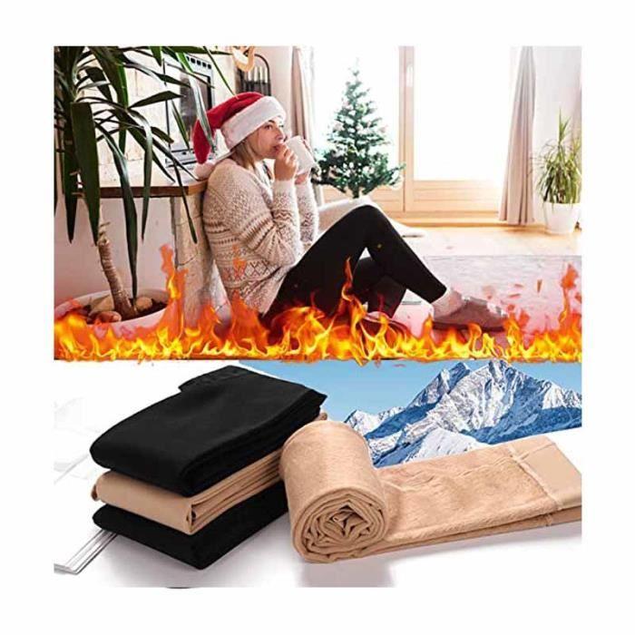 2PCS Femmes Nude Jambes Polaire Chaud Extensible Collant en Molleton Résistant Bas Beige Leggings Taille Haute Imperméable(L-XL)