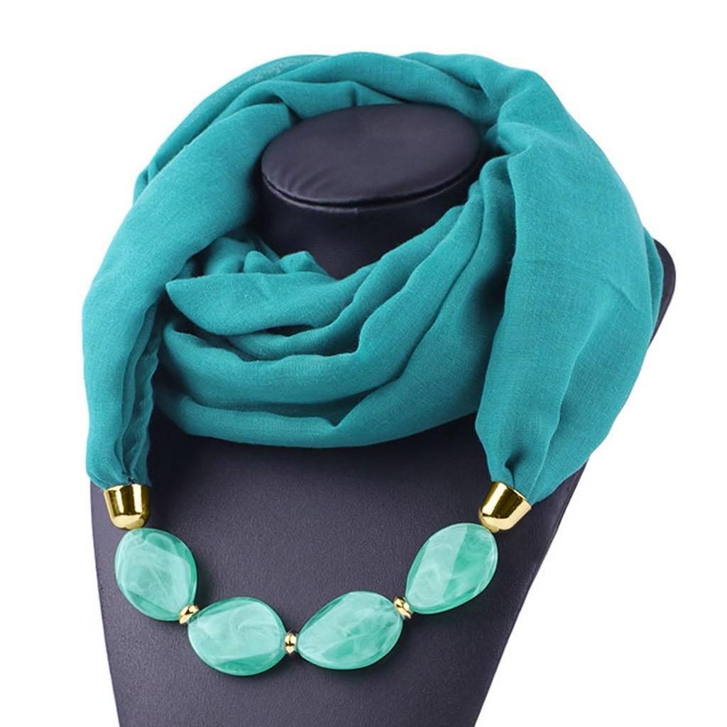 Elegant Women Necklace Scarf with Ethnic Style Pendant Soft Cotton Linen Design for Versatile Fashion Accessory 180x48 синий