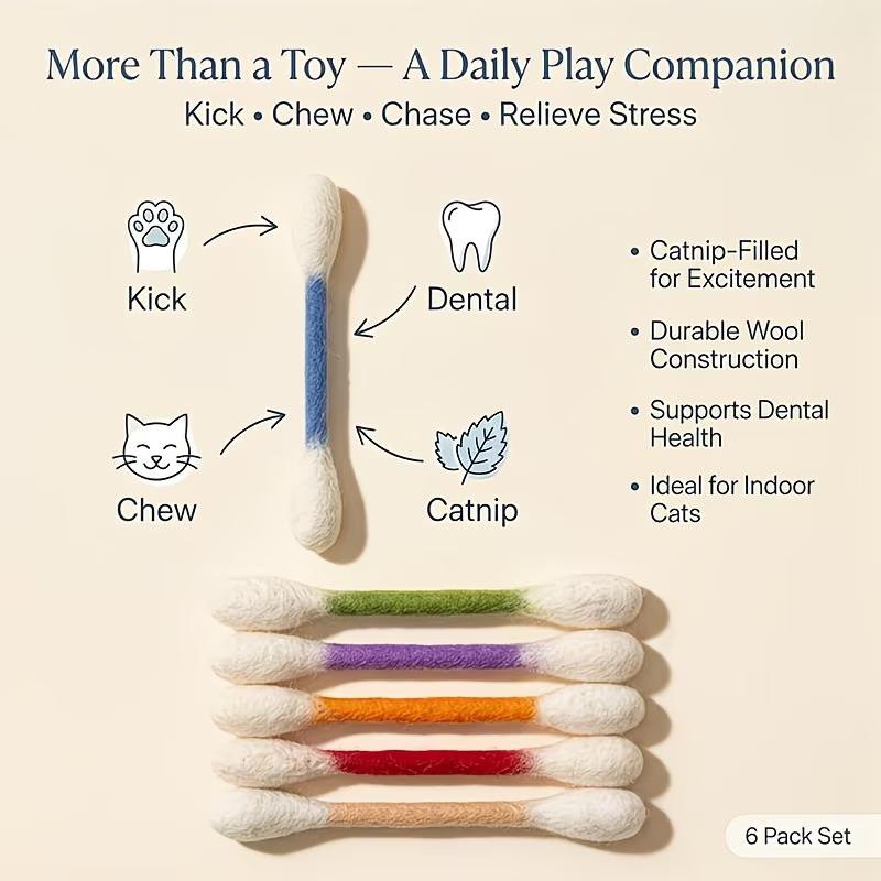 6pcs Swabs Cat Toys With Catnip Cat Chew Sticks Interactive Felt Kicker Play Durable Cat Chew Dental Teething Ropes Gift