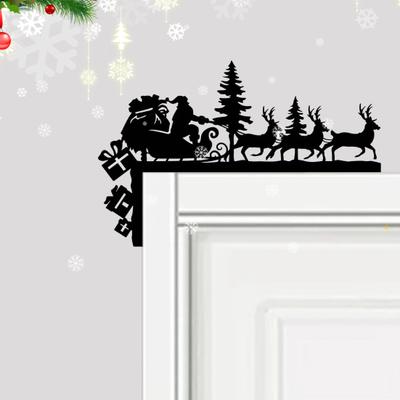 Letrero de Esquina de Navidad Marco de Reno de Papá Noel Metal Adorno para Puerta Adorno de Pared para el Hogar Decoración Festiva para las Fiestas