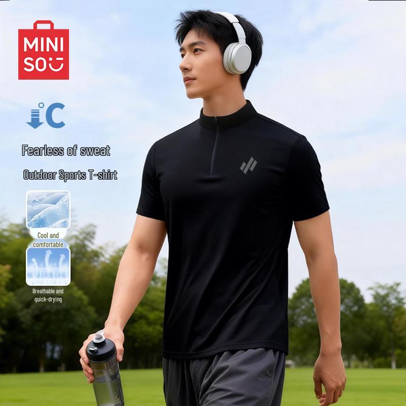 MINISO Men s Quick-Dry Half-Zip Stand-Collar T-Shirt XL