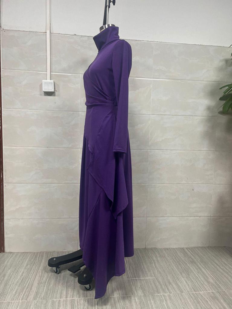 Women's Solid Long Sleeve Cross-Neck Dress for Spring/Autumn - 2025 EU Size