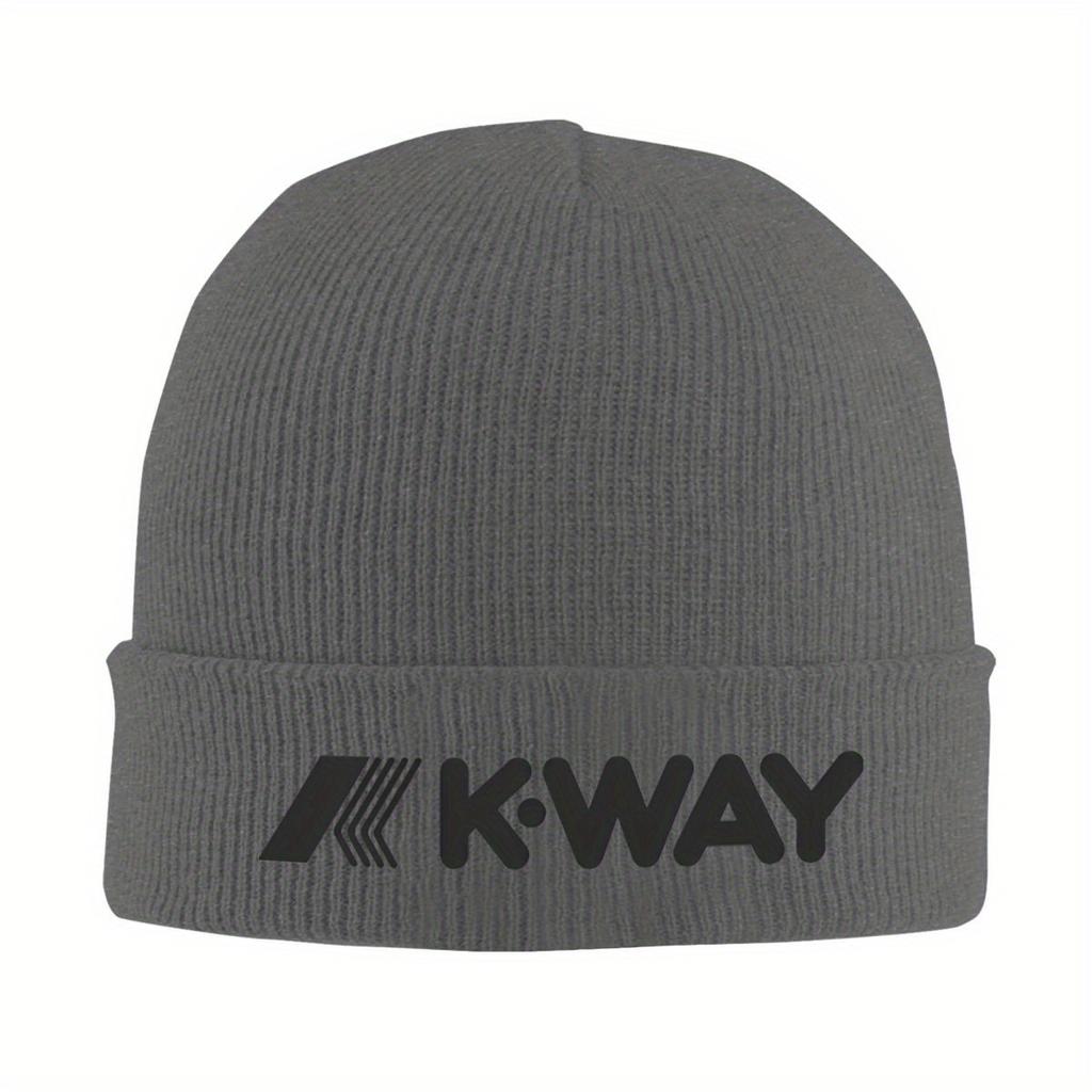 Black K-Way Knitted Caps for Women Unisex Skullies Beanies Winter Hat Acrylic Warm Melon Cap