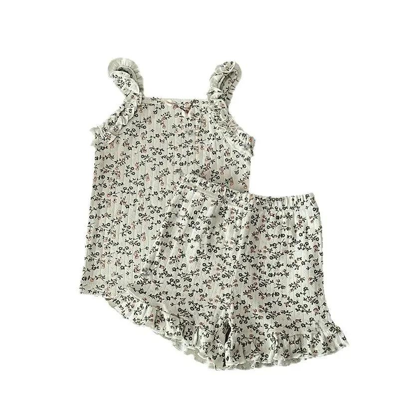 2025 Summer Girls' Camisole Pajama Set - Cute Infant Home Clothes