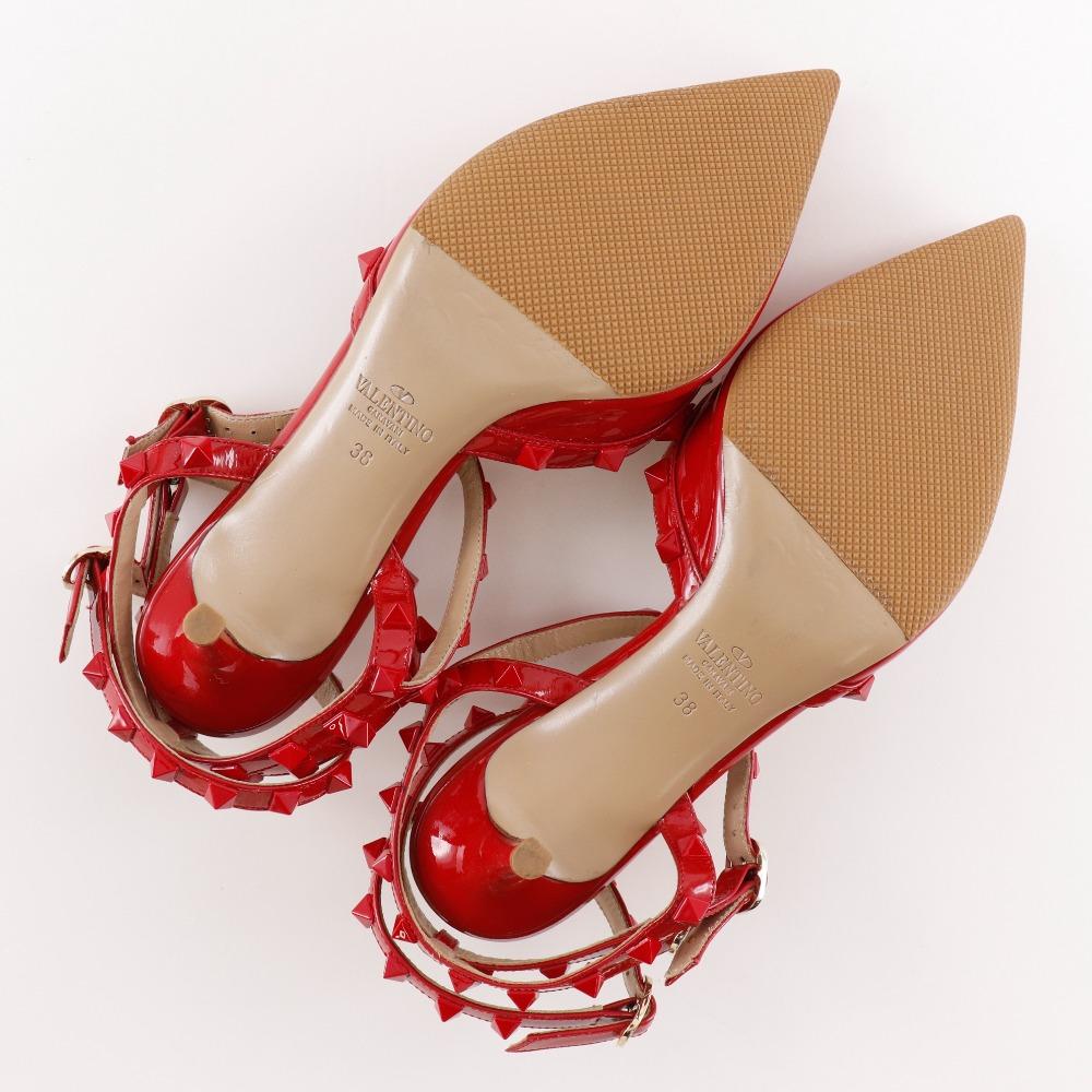VALENTINO GARAVANI Rock studs pumps ankle stripe Red Patent leather Women Used
