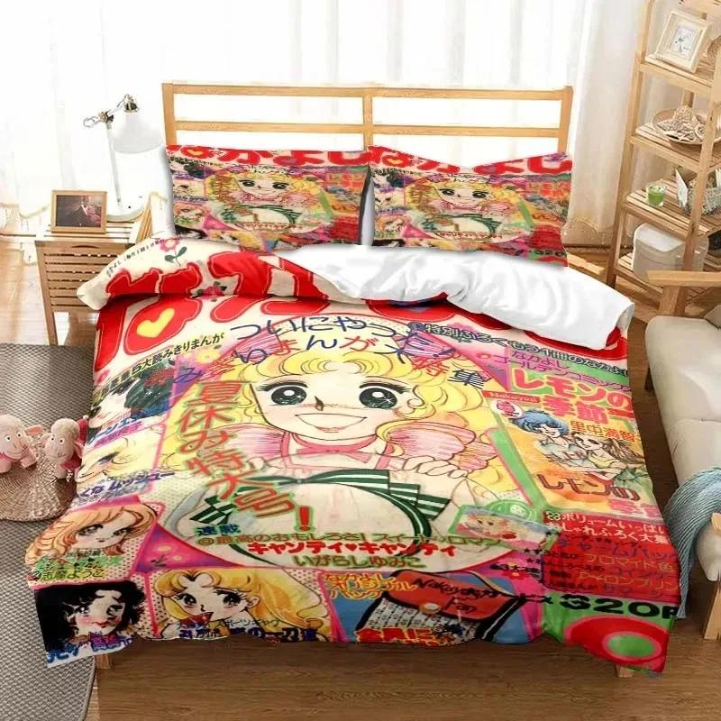 3D Print Manga Candy Cute Cartoon Bedding Set Double Twin King Duvet Cover Comforter Pillowcase Boys Girls Adults Bedroom