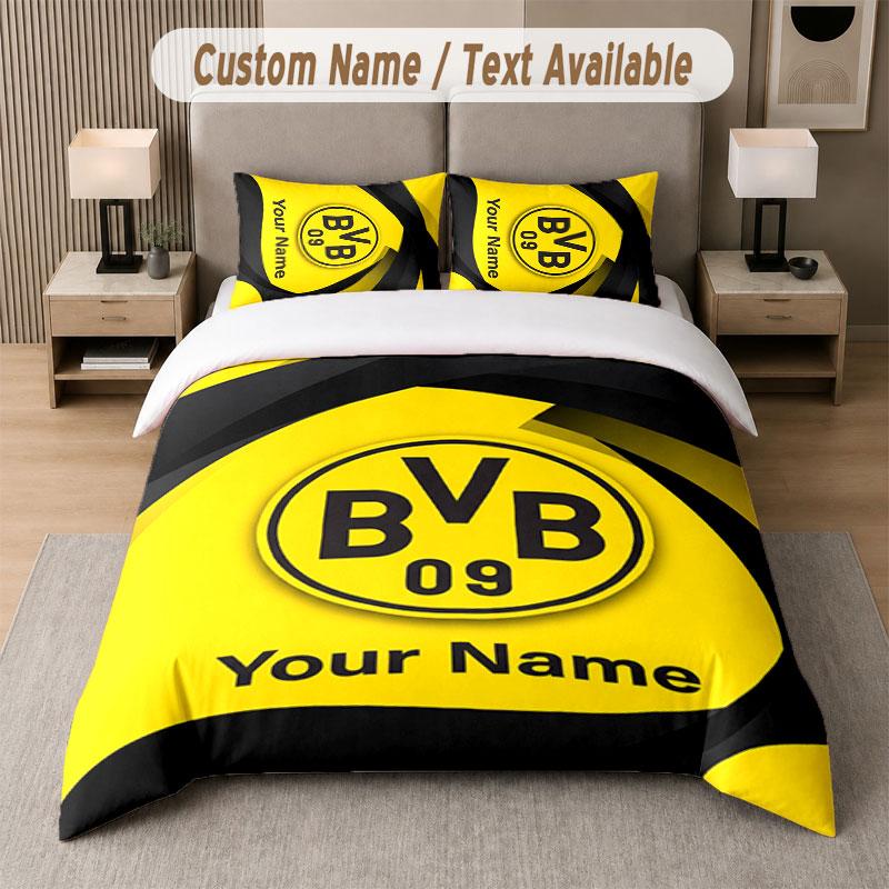 Custom Bedding Set Borussia Dortmund Pattern, Print Name Text 1 Duvet Cover Plus 2 Pillowcases Home Textile