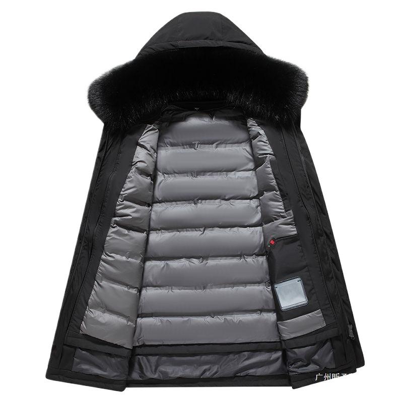 2025 Men's Mid-Length Winter Parka: Warm Down Jacket with Detachable Liner for Middle-Aged and Elderly Dads