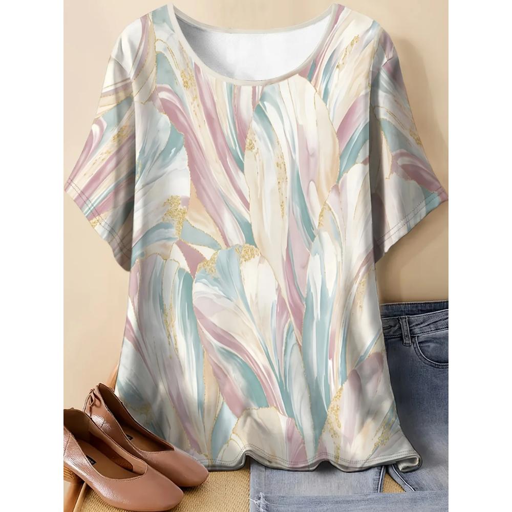 Fashion Striped Printed Women's Top Casual Versatile Short Sleeve Comfortable Breathable T-Shirts Women’s