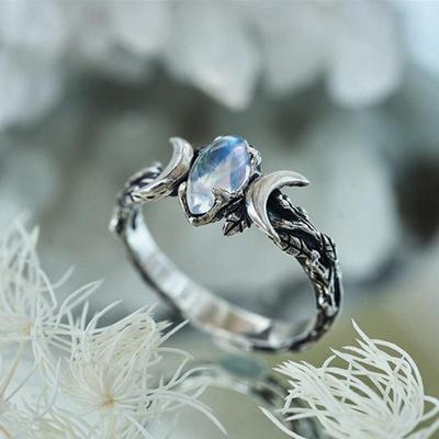 Εξατομικευμένο Δαχτυλίδι Κράματος με Φεγγαρόπετρα σε Σχήμα Ημισελήνου - Ευρωπαϊκό/Αμερικανικό Ρετρό Στυλ, Απλός Σχεδιασμός Δέσμευσης