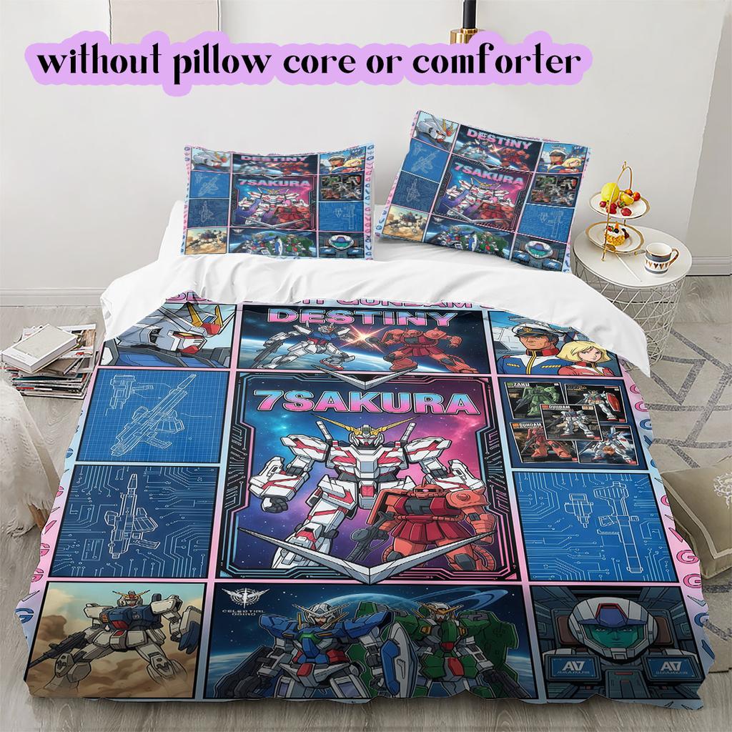 Gundam Anime Theme Duvet Cover Set,3pcs Printed Cartoon Bedding,Creative Bedroom Decor Comforter Cover for Teens_LIAN