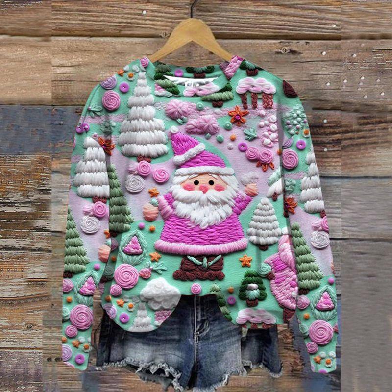 Fall and Winter Cross-Border New Arrival Sweatshirt Female 3D Digital Print Christmas round-Neck Shirt Tops Christmas Hoodie