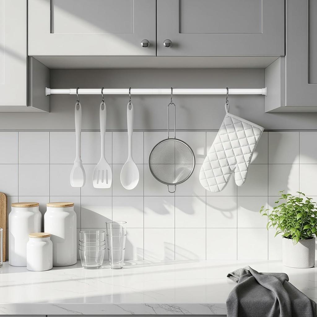 White Tension Curtain Rods18 to 36 Inch,Small Curtain Rods No Drilling,Short Tension Rod,Adjustable Spring Rod for Windows,Door,Closet