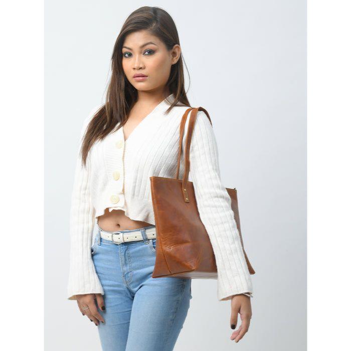 (The Kim Tote Bag - Cocoa Brown) Leather Bag