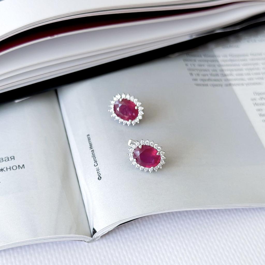 Серебряные серьги с натуральным рубином 8.48ct, фианитами (2165071)