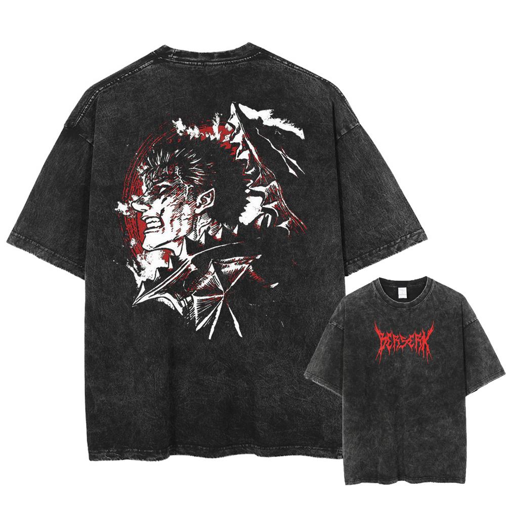 Berserk Manga T Shirt Harajuku Gothic Tshirt Washed Casual Oversized T-shirt Clothing Summer Short Sleeve Cotton Tees Streetwear