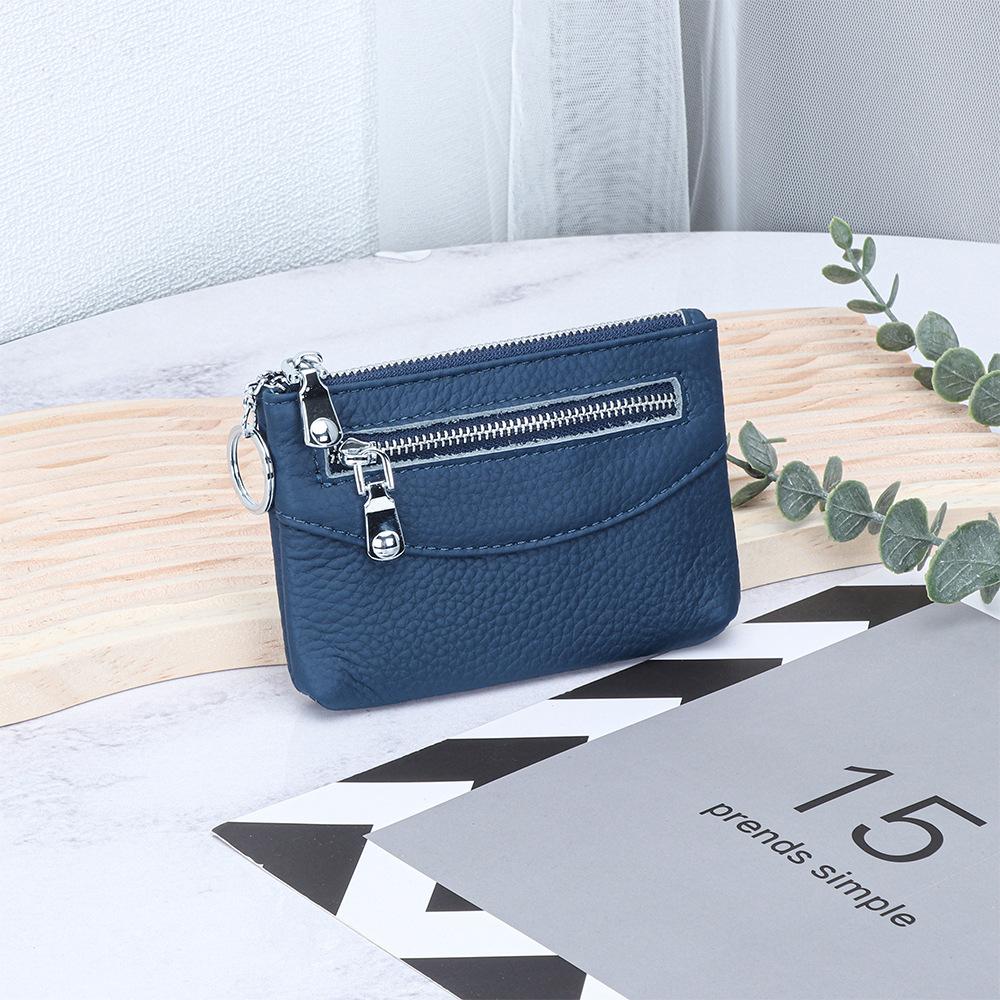 

Leather change bag women 2025 new thin simple multi-zipper coin storage small bag cowhide key card bag сапфірове скло синього кольору кольору