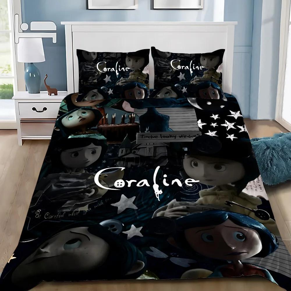 C-coraline Bed Linen Set Cartoon Duvet Cover Set Double Queen King Size Full Duvet Cover Pillowcase Boys Girls Holiday Gift