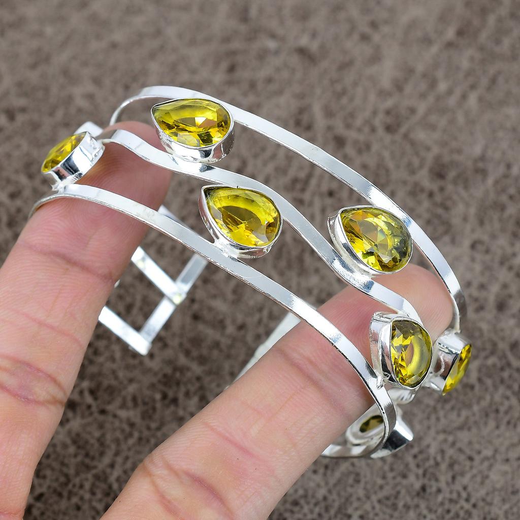 Citrine Gemstone Handmade 925 Sterling Silver Cuff Bangle Adjustable KKG-270