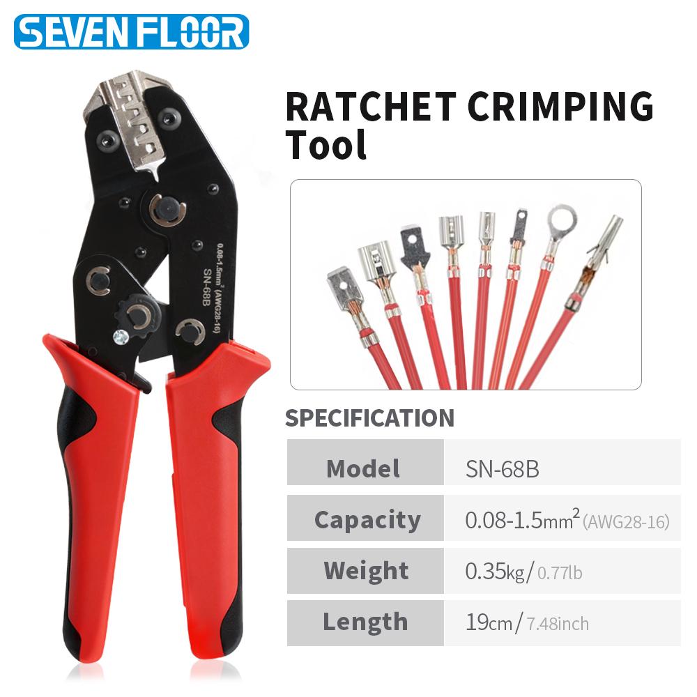 Présfogó JST, TE, XH, SM, VH, PH Molex csatlakozókhoz Ratchet présfogó 0,08-1,5mm² AWG 28-16 SN-68B piros