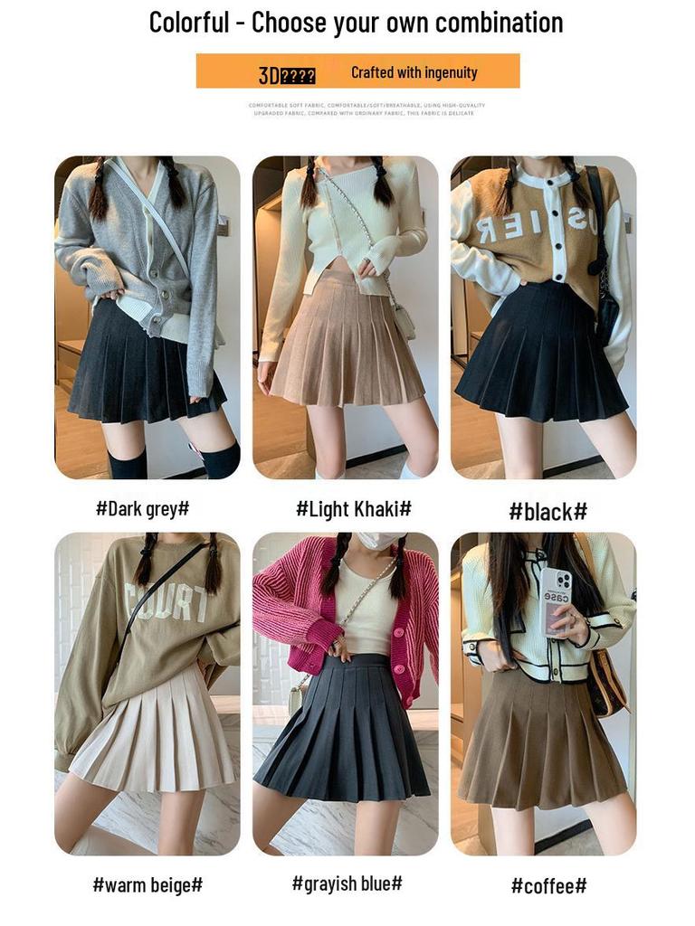 New 2024 Women's High Waist Black Pleated A-line Skirt - Short, Slimming, Summer to Autumn Style