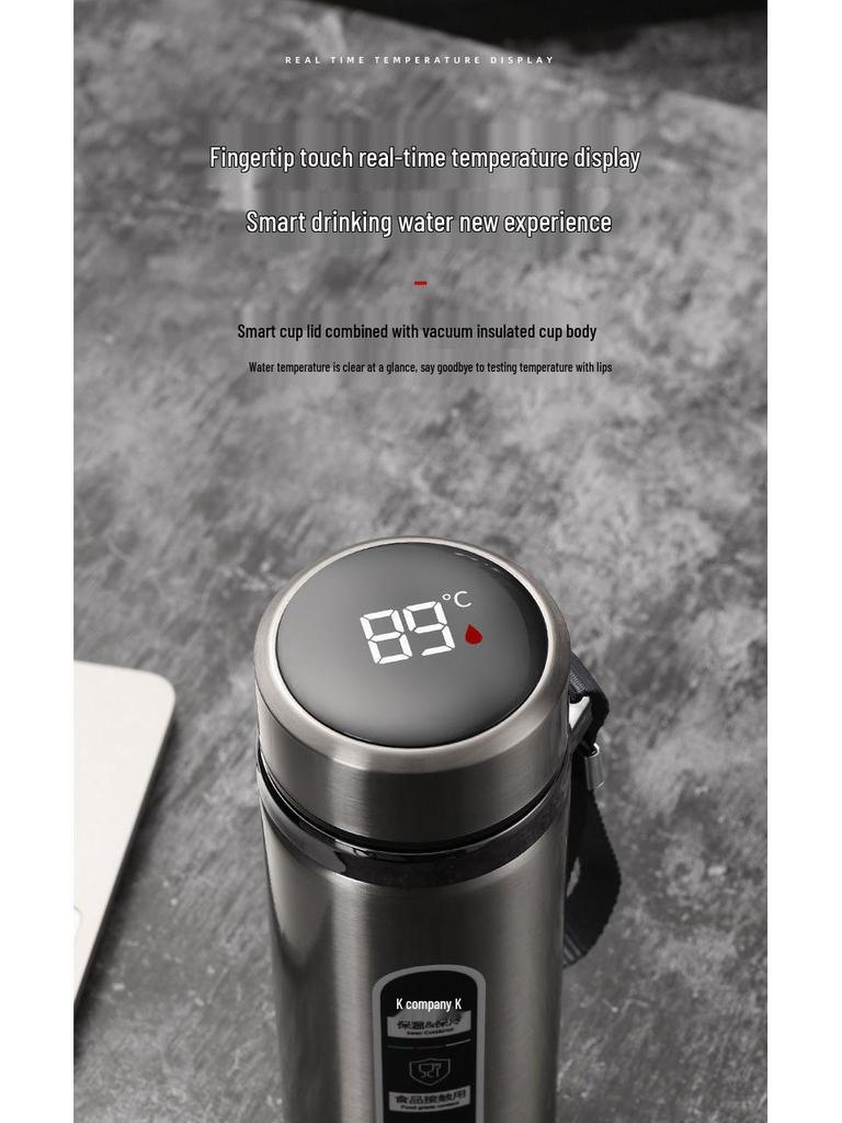 304 Stainless Steel Large-Capacity Insulated Water Cup with Smart Temperature Display and Handle