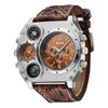Oulm Fashion Casual Men's Watch Night Light Dual Time Zone Large Dial Leather Strap Men's Quartz Watch reloj hombre