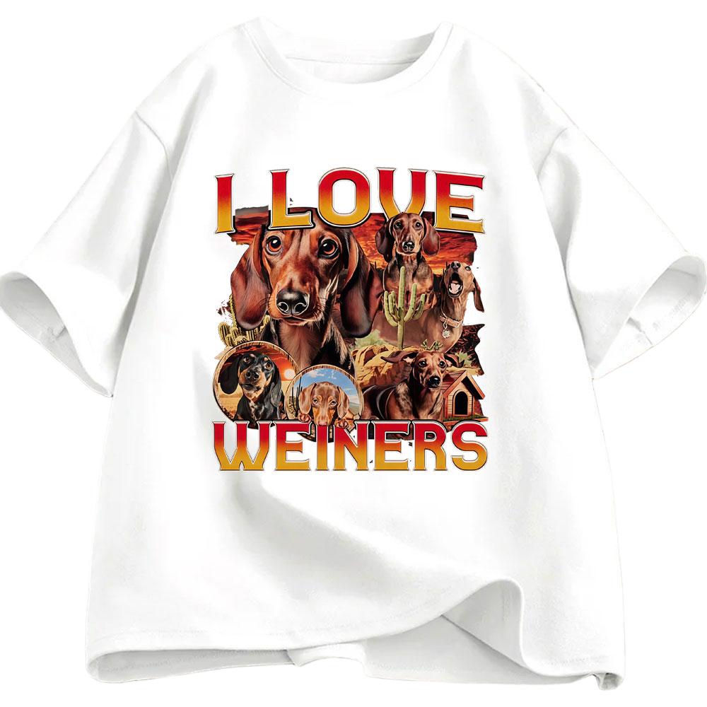 I Love Weiners Fun Dog Maze Pattern Tshirt 2026 Summer Mens Womens Casual Cotton Fashion Harajuku Tshirt Street Wear Y2K