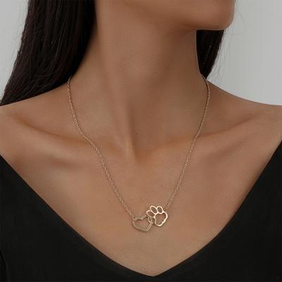 Necklace Pendant Hollow Paw Heart Linking Shape Solid Color Stainless Colorfast Adjustable Chain Lady Neck Jewelry Necklace