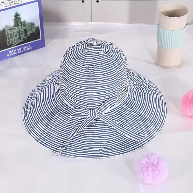 WTEMPO Summer Striped Colth Wide Brim Outdoor Sunscreen Hats Women's Solid Color Casual Versatile Large Bow Sun Hats