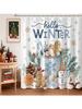 GAEWinter Christmas Shower Curtain for Bathroom Blue Xmas Gingerbread-Man Snowman Shower Curtain Hello Winter Snowflake Christ