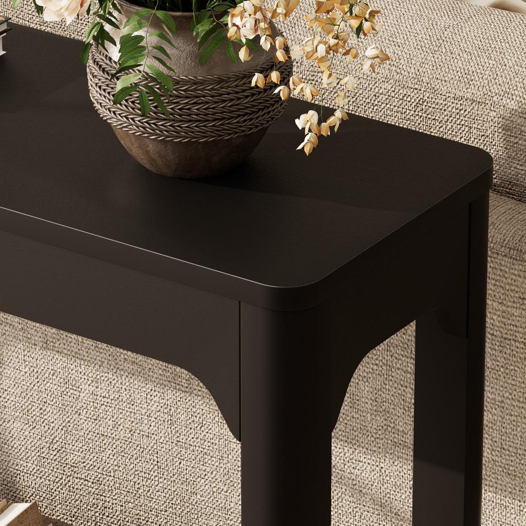 140cm Long, Curved Side Table with Storage, a Two-Tier Storage Table for Behind the Sofa, the Entrance Area, the Hallway and the Foyer. Black