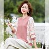 Casual Spliced Long-Sleeve Knit Top for Mid-Aged Women